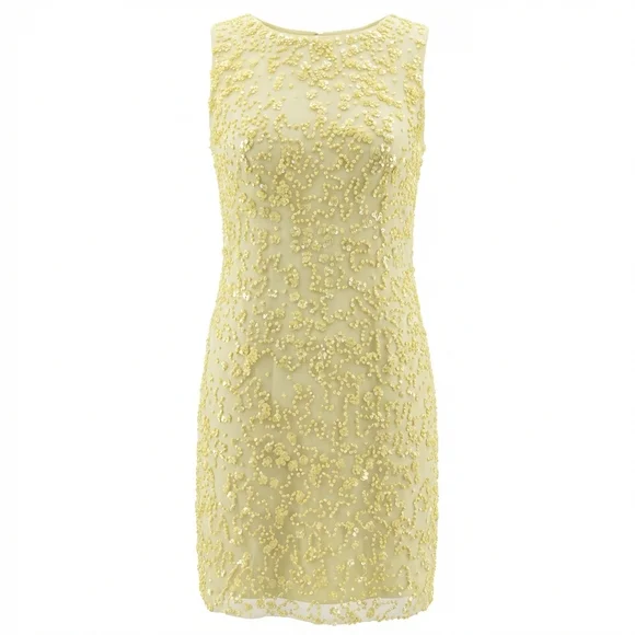 French Connection Beaded Yellow Cocktail Dress Size 2 - Picture 1 of 13